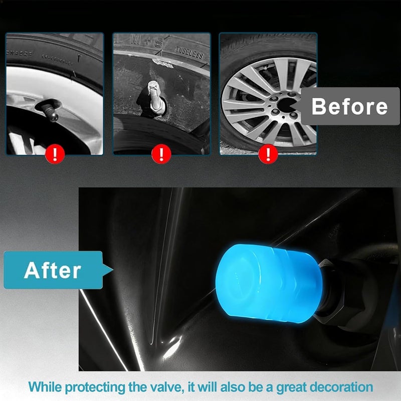 MUMUMAB 20 Pcs Glow in The Dark Tire Valve Caps Fluorescent Tire Valve Stem Caps, Cool Car Present for Universal Decoration Accessories for Car SUV Bicycle Motorcycles Trucks (Blue) - Image 5